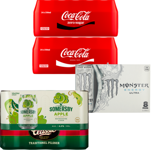 8 x 50 cl./12 x 33 cl./24 x 25 cl. Literpris maks. 19,95 + pant.